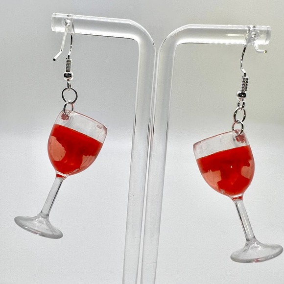 Wine Earrings - New Years Eve Earrings - Champagne Earrings - Alcohol Earrings - Picture 1 of 7